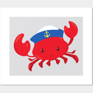 Sailor Crab, Cute Crab, Sailor Hat, Sailing, Sea Posters and Art